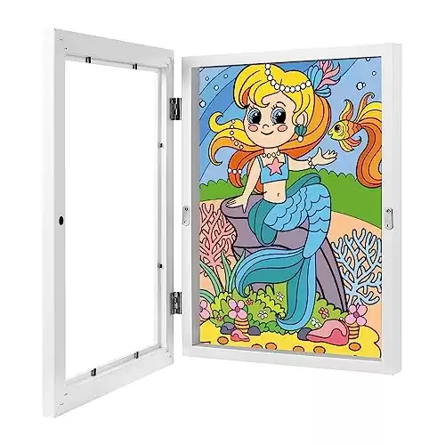 Yiader Kids Art Frames, 10 12.5 Inch Kids Artwork Frame Changeable, Children School Drawing Projects Storage, Front Opening 8.5 x 11 Holds About 50-150 Pcs Children Drawing Crafting (White)