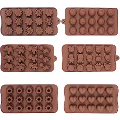 Talented Kitchen 6 Pack Non-stick Silicone Candy Molds - Silicone Molds for Jelly Chocolate Candy Cake DIY - Chocolate Molds Silicone Molds Hard Candy Mold Fat Bomb Molds