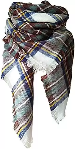 Womens Blanket Scarf Fashion Plaid Scarfs Warm Tartan Chunky Wrap Oversized Shawl Cape (B6-Brown+Beige)