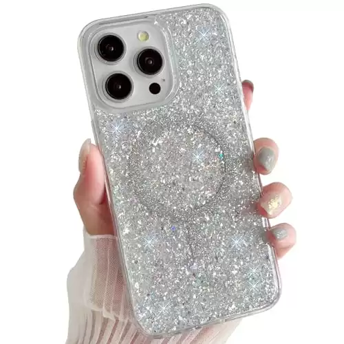 Zutoben Cute Sparkly for iPhone 15 Pro Case Compatible with MagSafe, Shock Proof Glitter Women Phone Cover for iPhone 15 Pro Magnetic Case 6.1" (Twinkle Stardust, for iPhone 15 Pro 6.1")