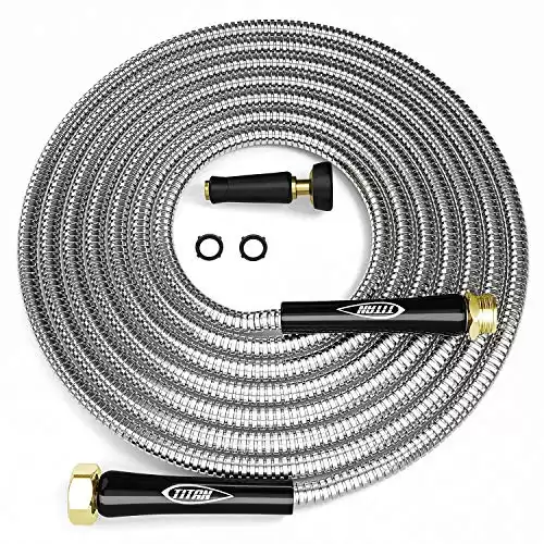 TITAN Garden Hose 200FT - 304 Stainless Steel Metal Water Hose, Flexible, Kink-Free, Lightweight, Durable, Crush Resistant Fittings, Easy to Coil, 500 PSI