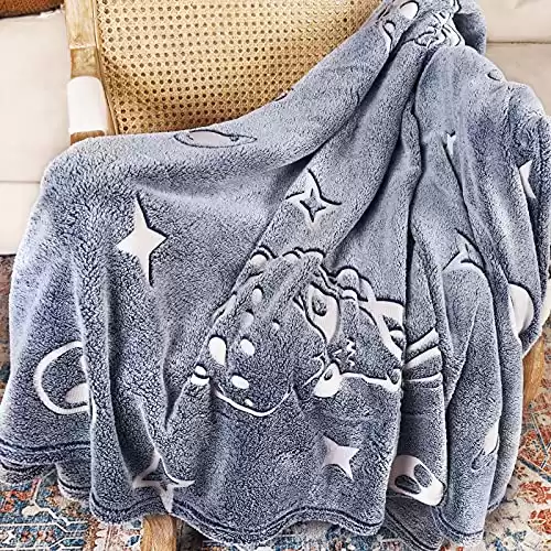 ABELL Glow in The Dark Alien Blanket, Christmas Thanksgiving Blanket Gifts for Birthday Kids Women Girls Boy Best Friend,Blue