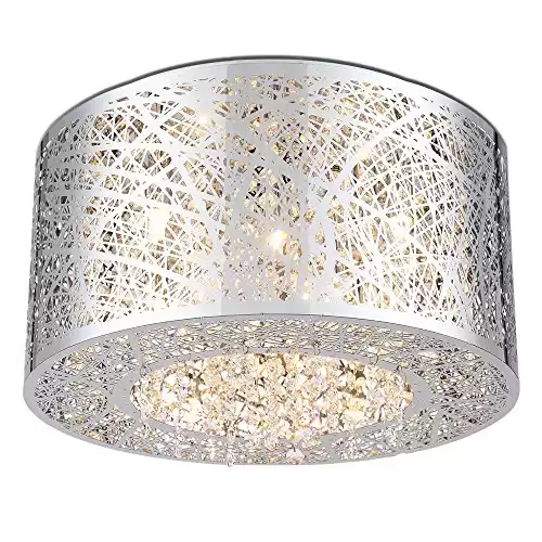 15.7" Dia H 8" , 7 Lights Bird Nest Flush Mount Ceiling light Fixture Drum Inca Laser Cut Shade Crystal Inside