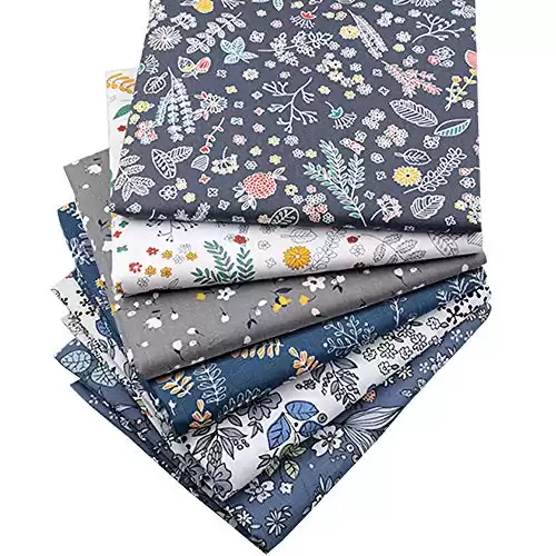 Hanjunzhao Quilting Fabric, Vintage Floral Gray Navy Blue Fat Quarters Fabric Bundles 18 x 22 inch