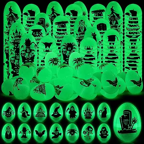 Meooeck 225 Pcs Halloween Easter Eggs 3.15 Inch Glow in the Dark Large Halloween Eggs Plastic Fillable Halloween Eggs Bulk Halloween Egg Hunt for Trick or Treating Candy Box Halloween Party Supplies