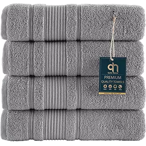 Qute Home 4-Piece Bath Towels Set, 100% Turkish Cotton Premium Quality Towels for Bathroom, Quick Dry Soft and Absorbent Turkish Towel, Set Includes 4 Bath Towels (Grey)