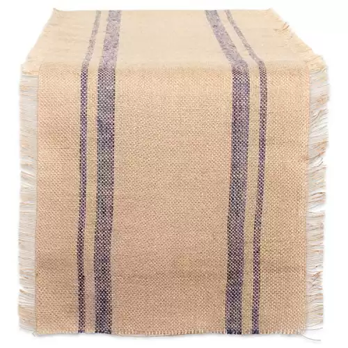 DII Jute Burlap Collection Kitchen Tabletop, Table Runner, 14x72, Double Border Blue