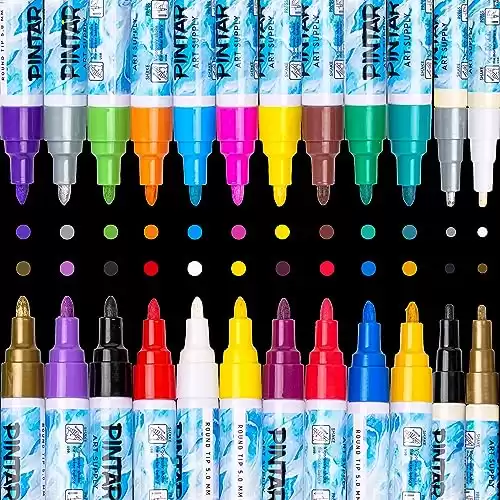 PINTAR Oil Based Paint Pens | 24 Pack | Oil Paint Markers - Paint Pens For Rock Painting,Glass, Wood, Plastic, Canvas, Paper, Metal, Ceramic, & Fabric - 20 Medium Tip & 4 Fine Tip Colored Mark...